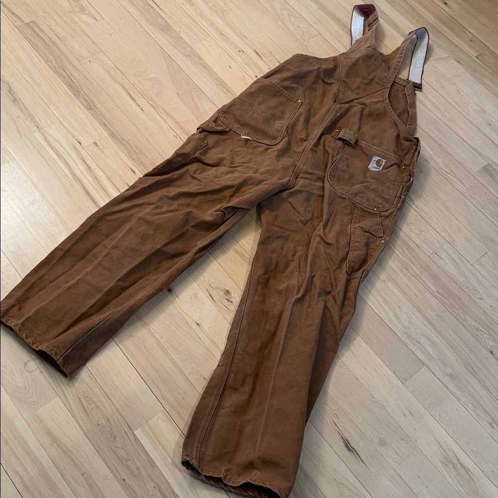 Vintage Carhartt Canvas Double Knee Overalls Duck Brown-Workwear-USA - Picture 8 of 11